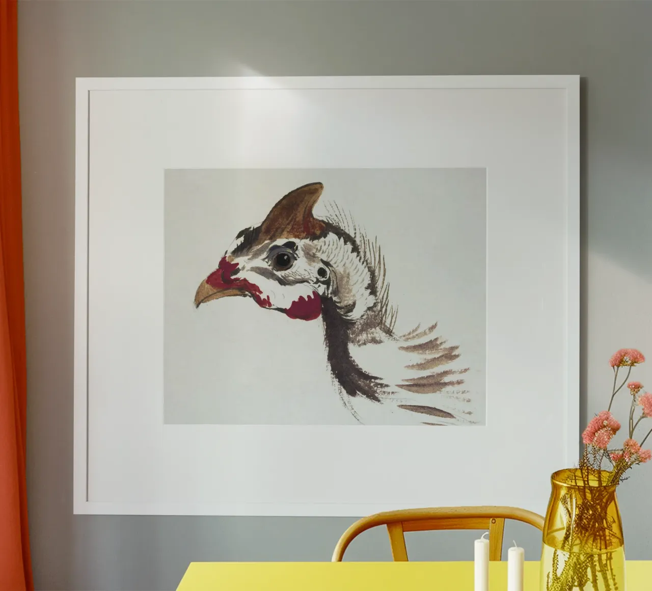 Head of a Helmeted Guineafowl poster con telaio in legno da vintageshop