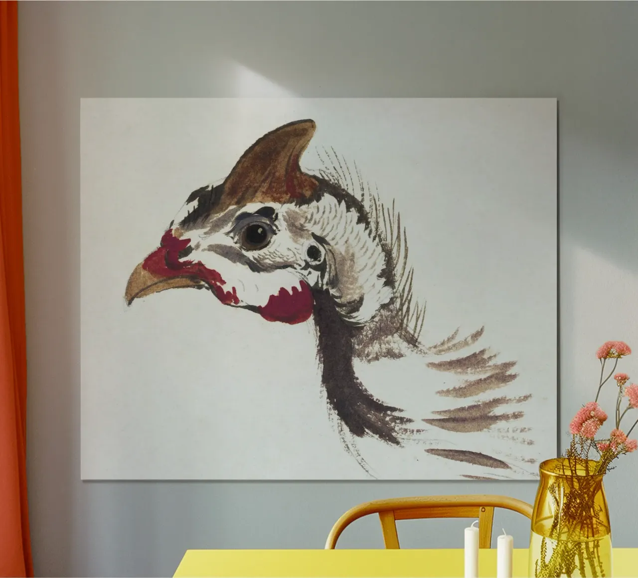 Head of a Helmeted Guineafowl poster con telaio in legno da vintageshop