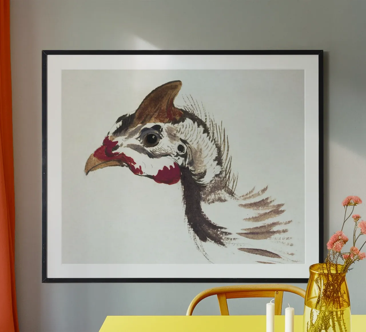 Head of a Helmeted Guineafowl poster con telaio in legno da vintageshop