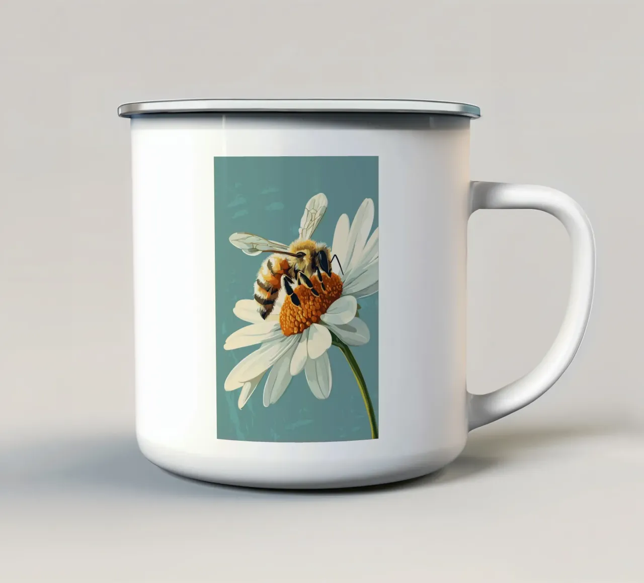 Ape da miele su fiore in primo piano tazza in smalto da pixelbull - medieval art and more