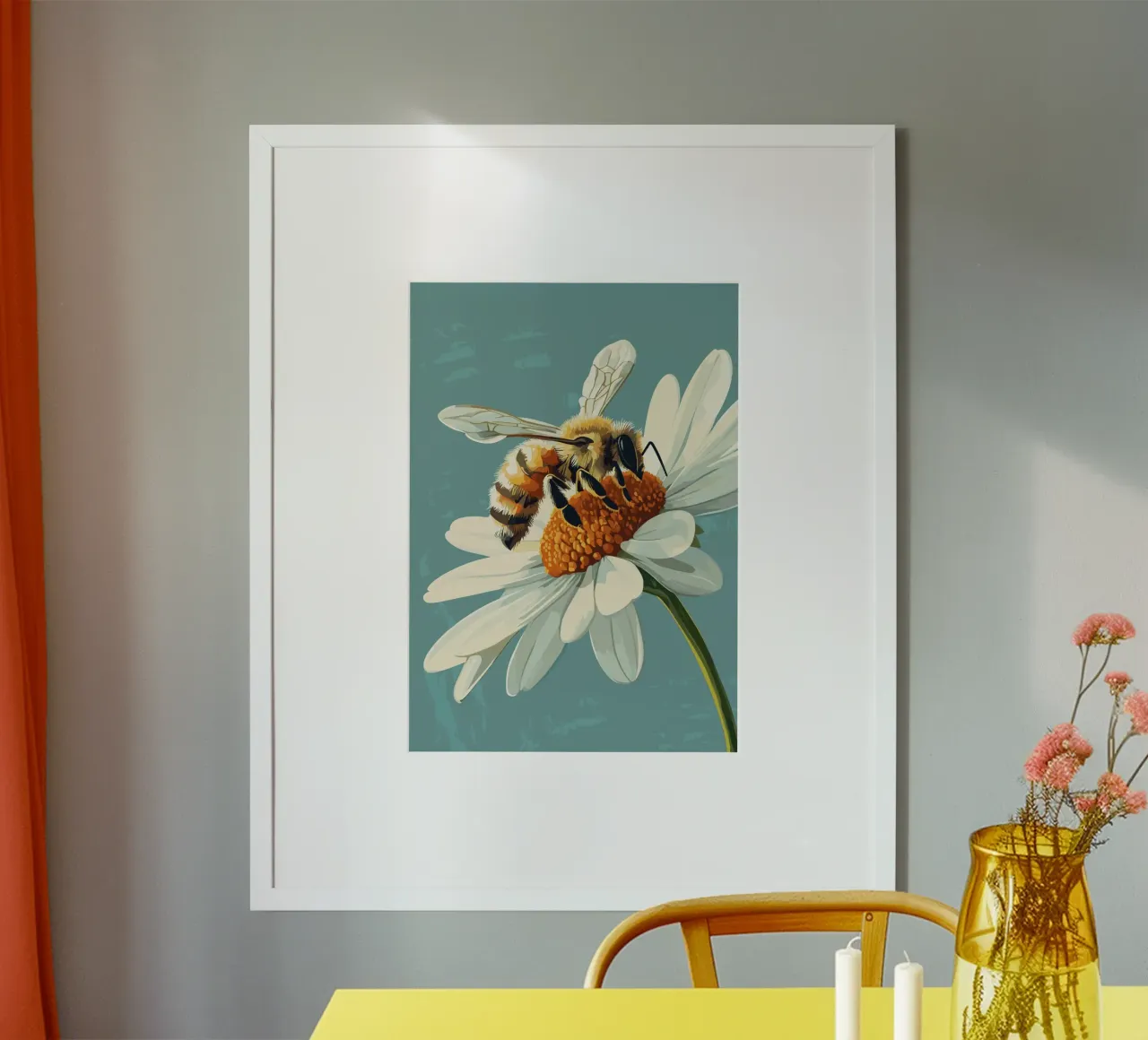 Ape da miele su fiore in primo piano poster con telaio in plastica da pixelbull - medieval art and more
