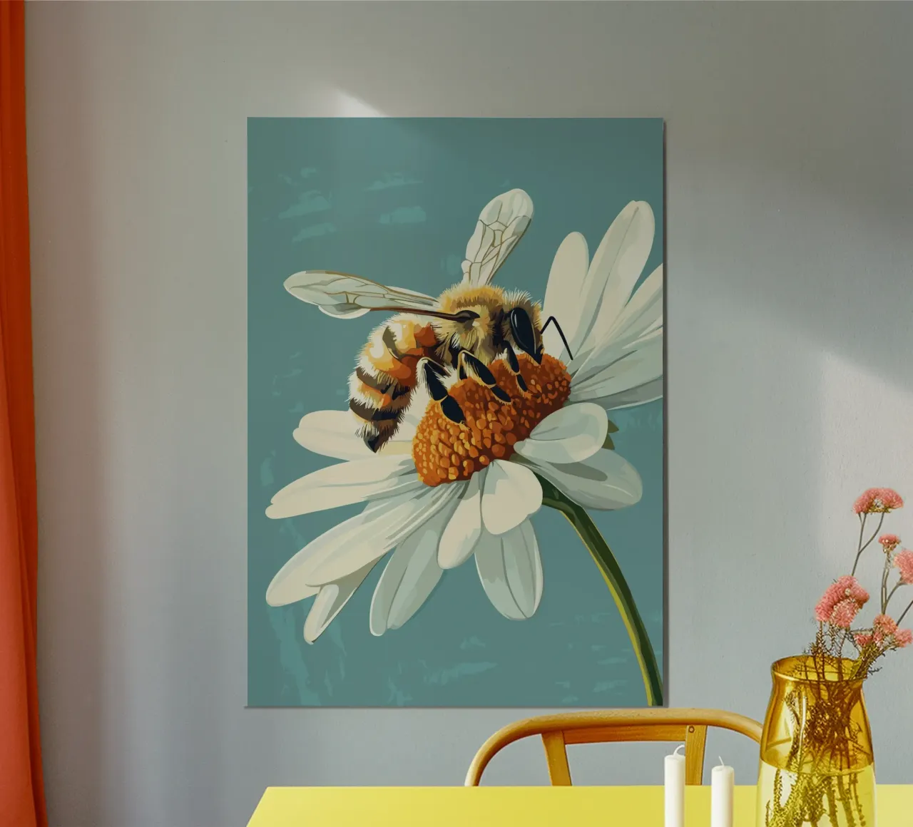 Ape da miele su fiore in primo piano poster con telaio in plastica da pixelbull - medieval art and more