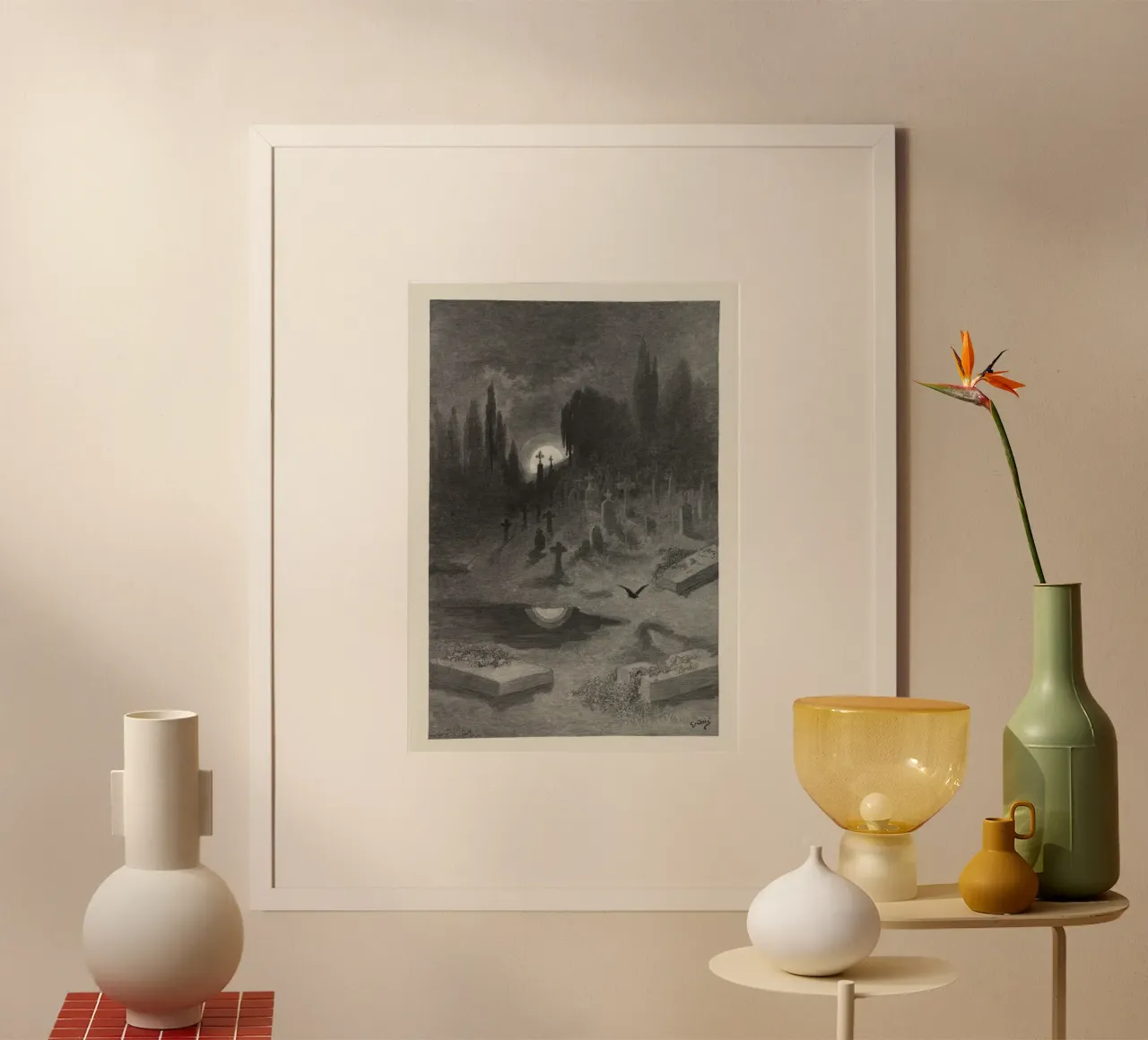 Cimitero infestato: Cimitero al chiaro di luna di Gustave Doré poster da vintagepod