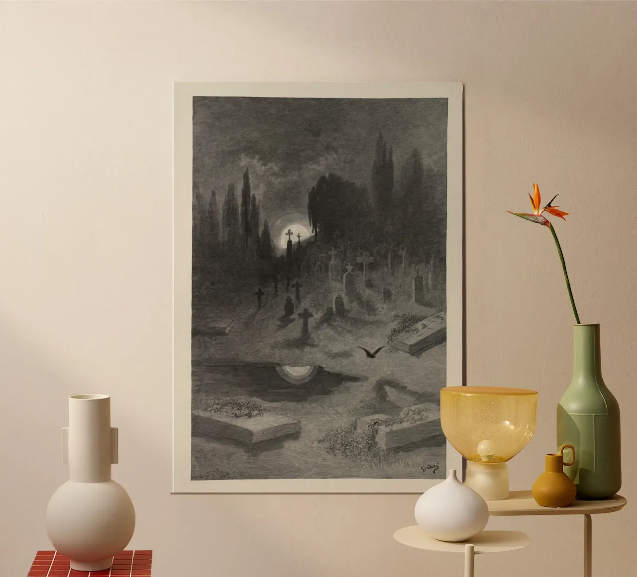 Cimitero infestato: Cimitero al chiaro di luna di Gustave Doré poster da vintagepod