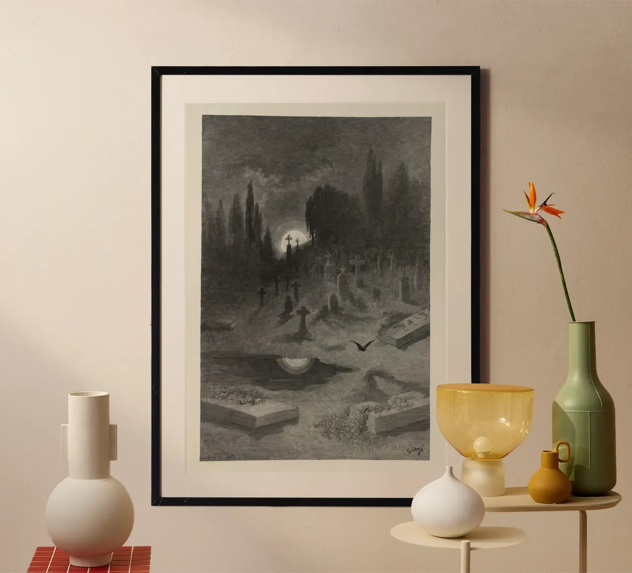 Cimitero infestato: Cimitero al chiaro di luna di Gustave Doré poster da vintagepod
