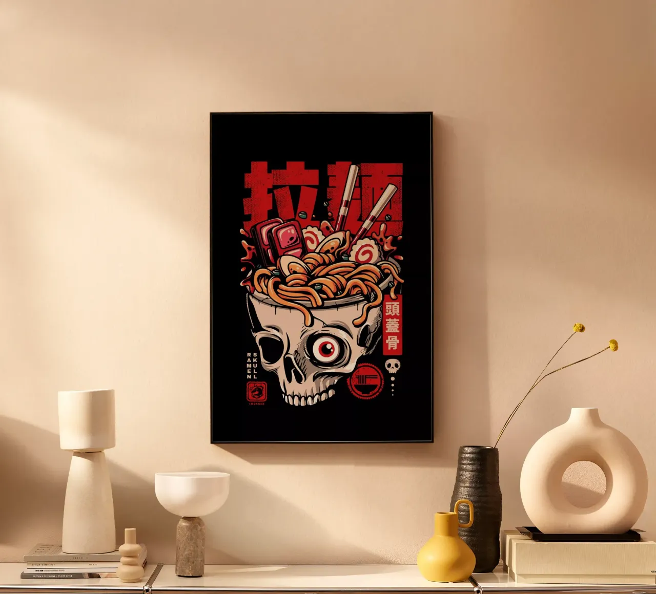 Tagliatelle di ramen con teschio plexiglass da LM2KONE