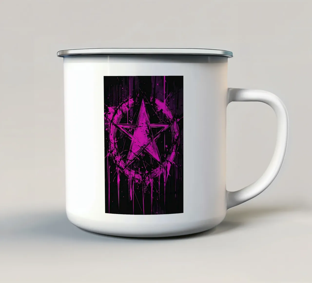Pentagramma in rosa neon su nero tazza in smalto da pixelbull - medieval art and more