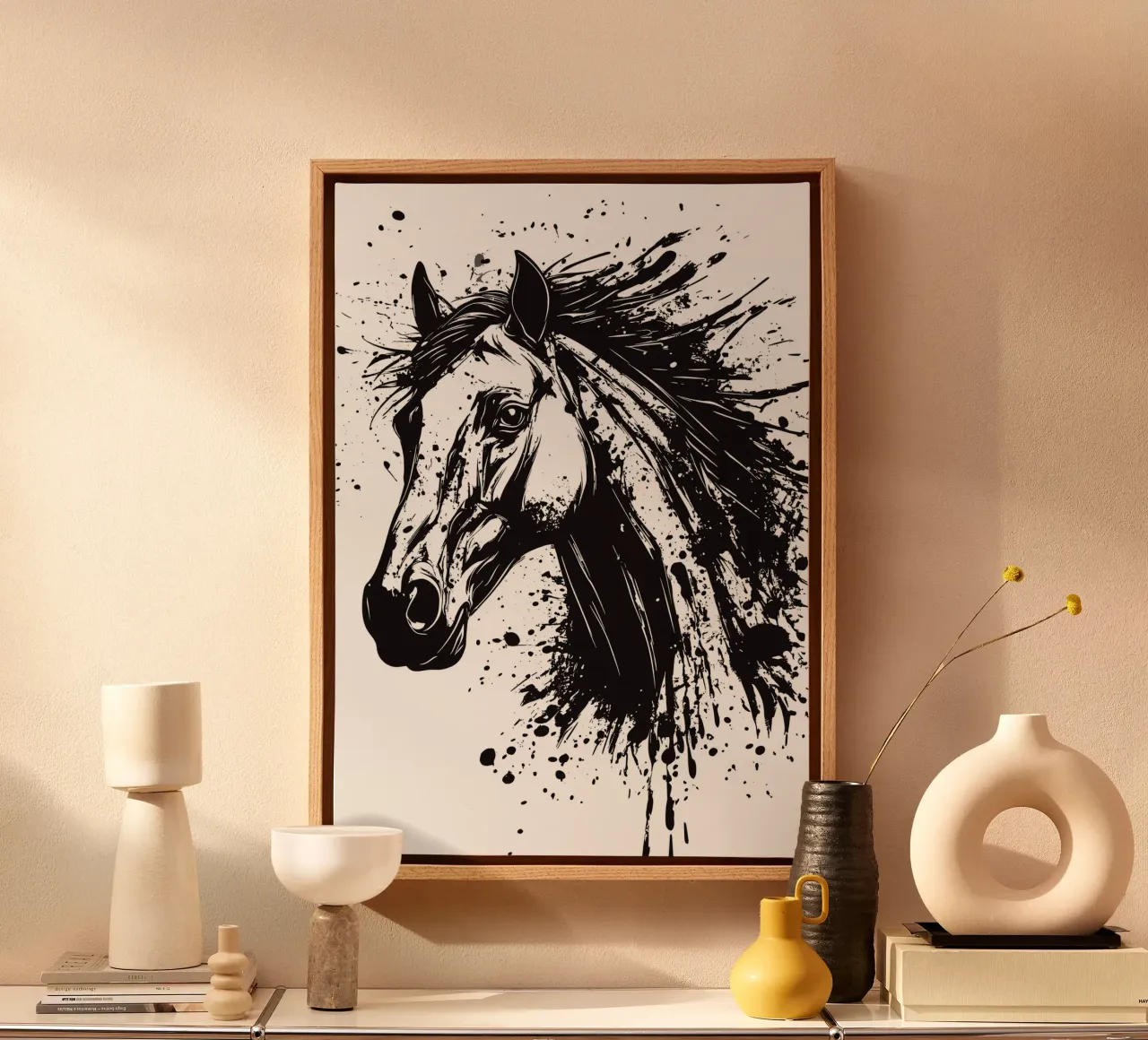 Testa di cavallo nell'esplosione di inchiostro tela con Cornice a cassetta da pixelbull - medieval art and more