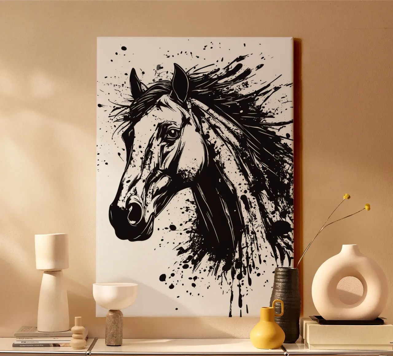 Testa di cavallo nell'esplosione di inchiostro tela con Cornice a cassetta da pixelbull - medieval art and more