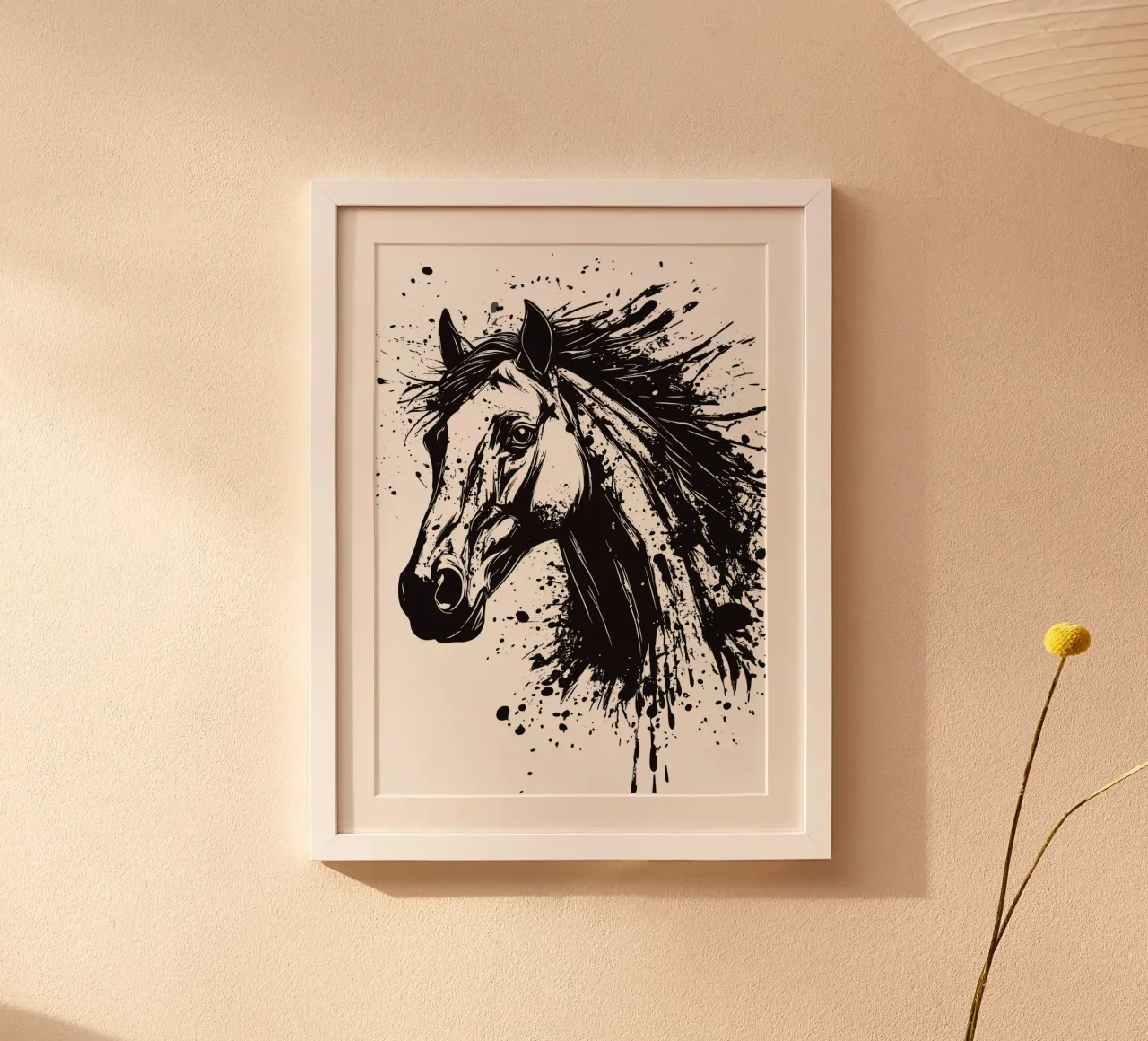 Testa di cavallo nell'esplosione di inchiostro poster con telaio in legno da pixelbull - medieval art and more