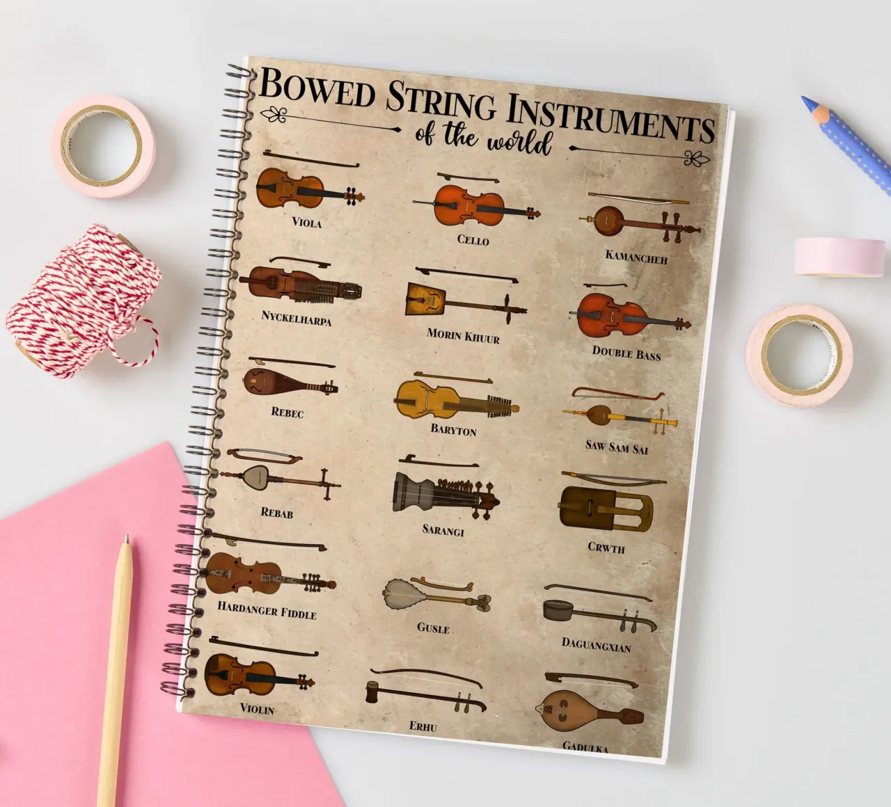 String instruments of the world spiral notebook by pixelbull - medieval art and more