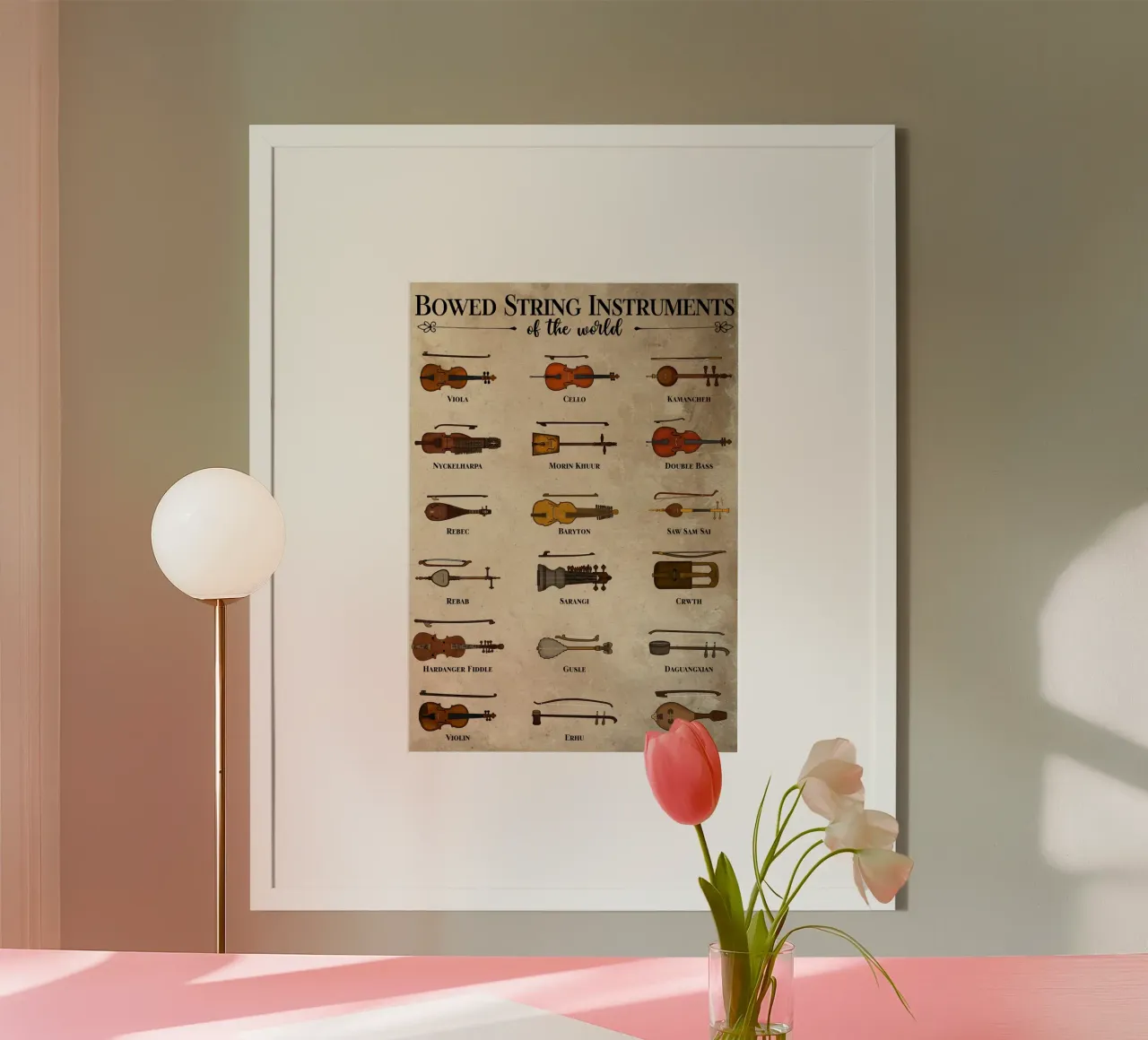 Strumenti a corda del mondo poster con telaio in alluminio da pixelbull - medieval art and more