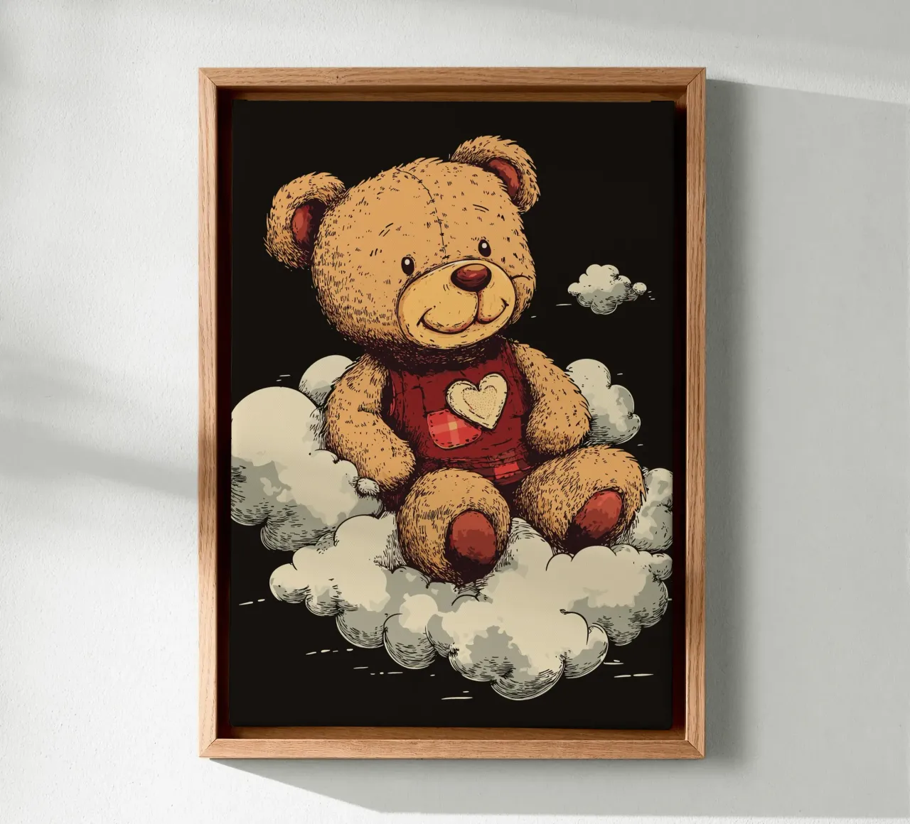 Orsetto sulle nuvole con cuore tela con Cornice a cassetta da pixelbull - medieval art and more