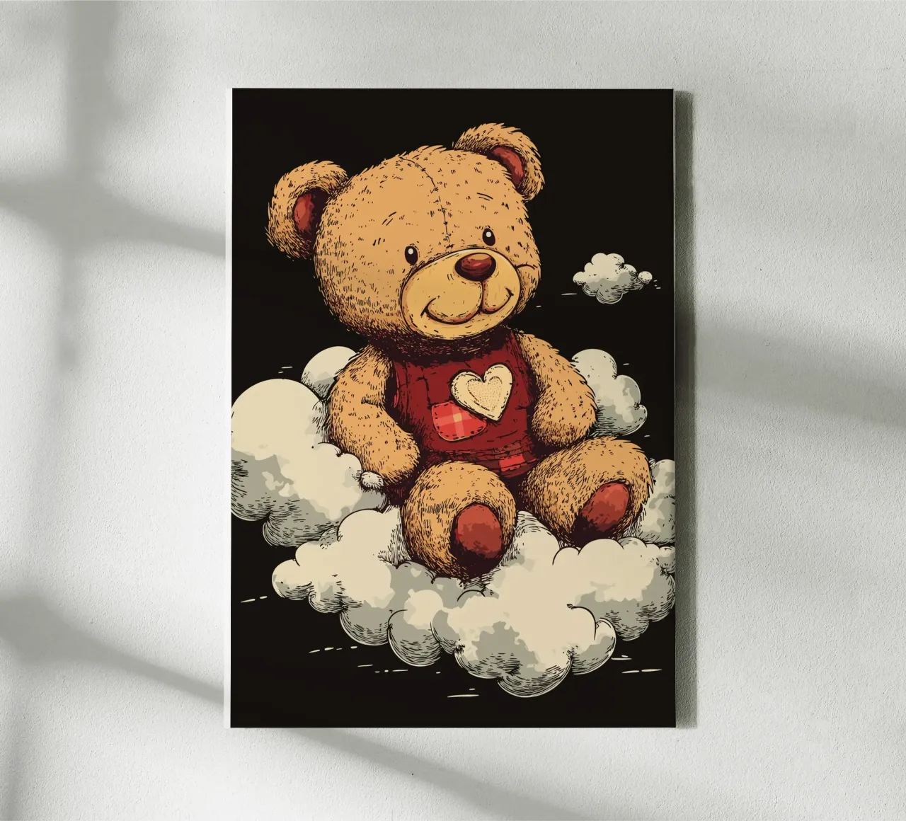 Orsetto sulle nuvole con cuore tela con Cornice a cassetta da pixelbull - medieval art and more