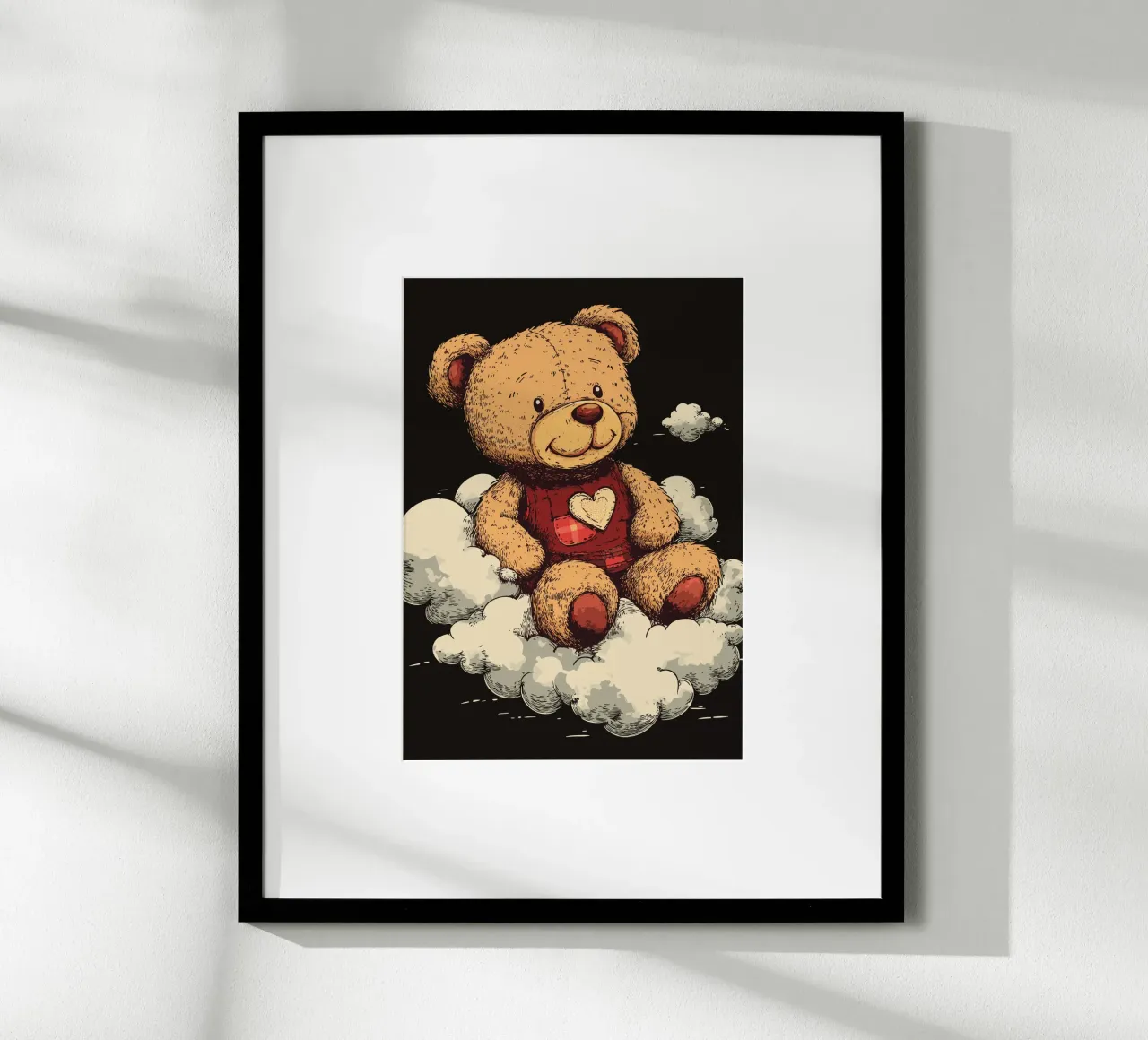 Orsetto sulle nuvole con cuore poster con telaio in alluminio da pixelbull - medieval art and more