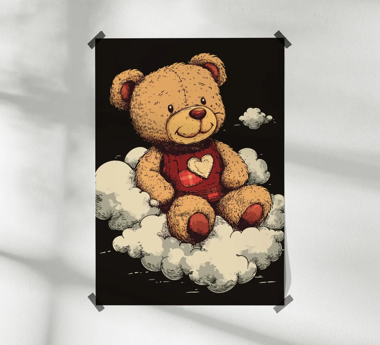 Orsetto sulle nuvole con cuore poster con telaio in alluminio da pixelbull - medieval art and more