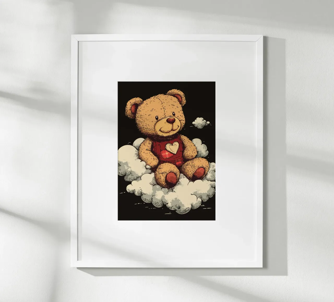 Orsetto sulle nuvole con cuore poster con telaio in alluminio da pixelbull - medieval art and more