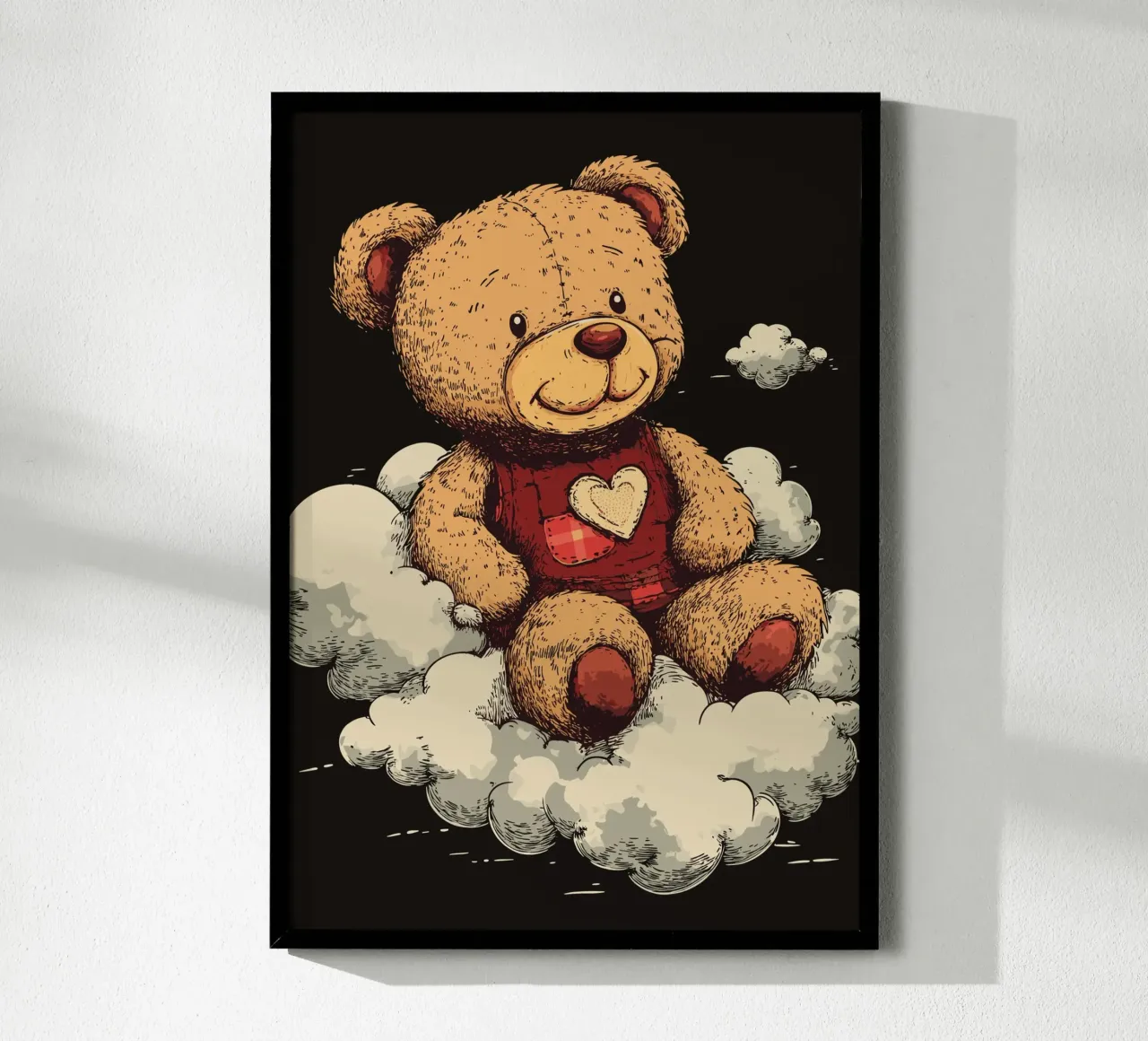 Orsetto sulle nuvole con cuore poster con telaio in alluminio da pixelbull - medieval art and more