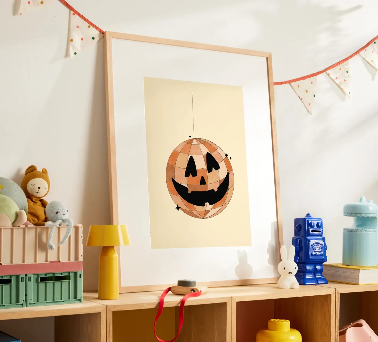 Palla da discoteca Jack-o'-Lantern, arte di Halloween di tendenza, autunno divertente poster da vintagepod