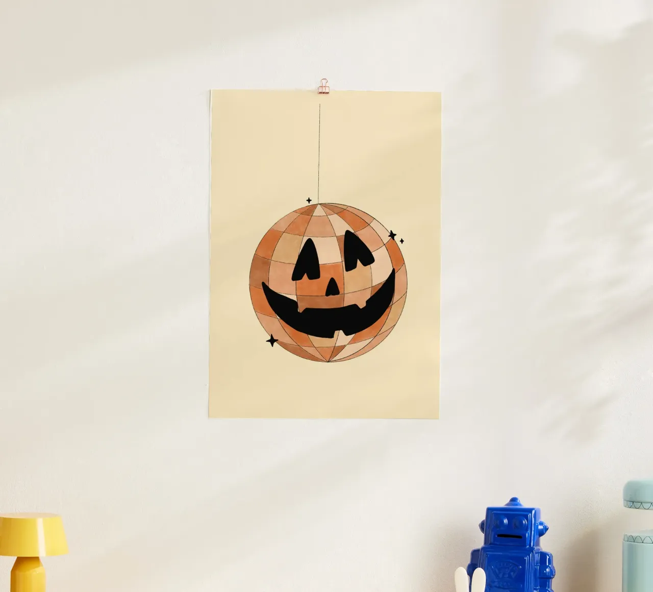 Palla da discoteca Jack-o'-Lantern, arte di Halloween di tendenza, autunno divertente poster da vintagepod