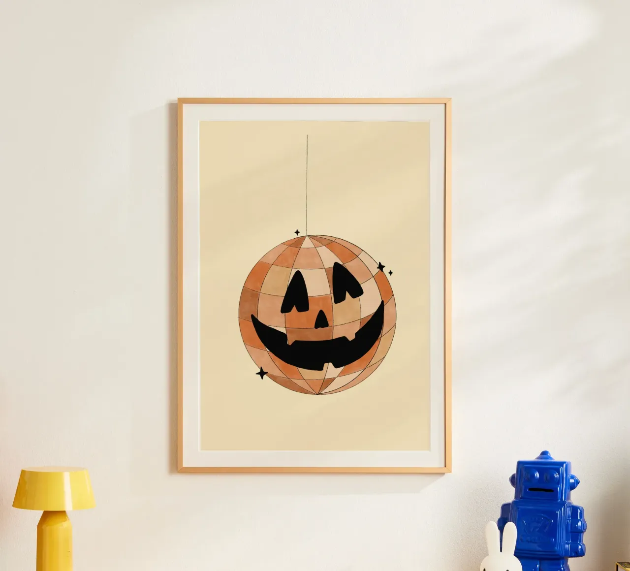 Palla da discoteca Jack-o'-Lantern, arte di Halloween di tendenza, autunno divertente poster da vintagepod