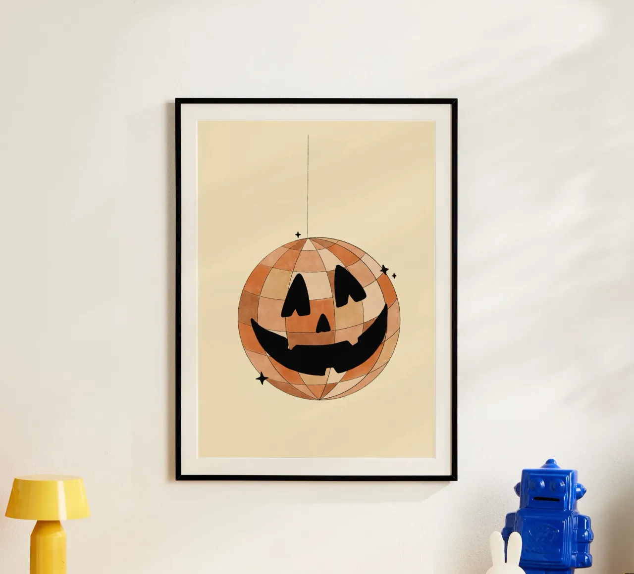 Palla da discoteca Jack-o'-Lantern, arte di Halloween di tendenza, autunno divertente poster da vintagepod