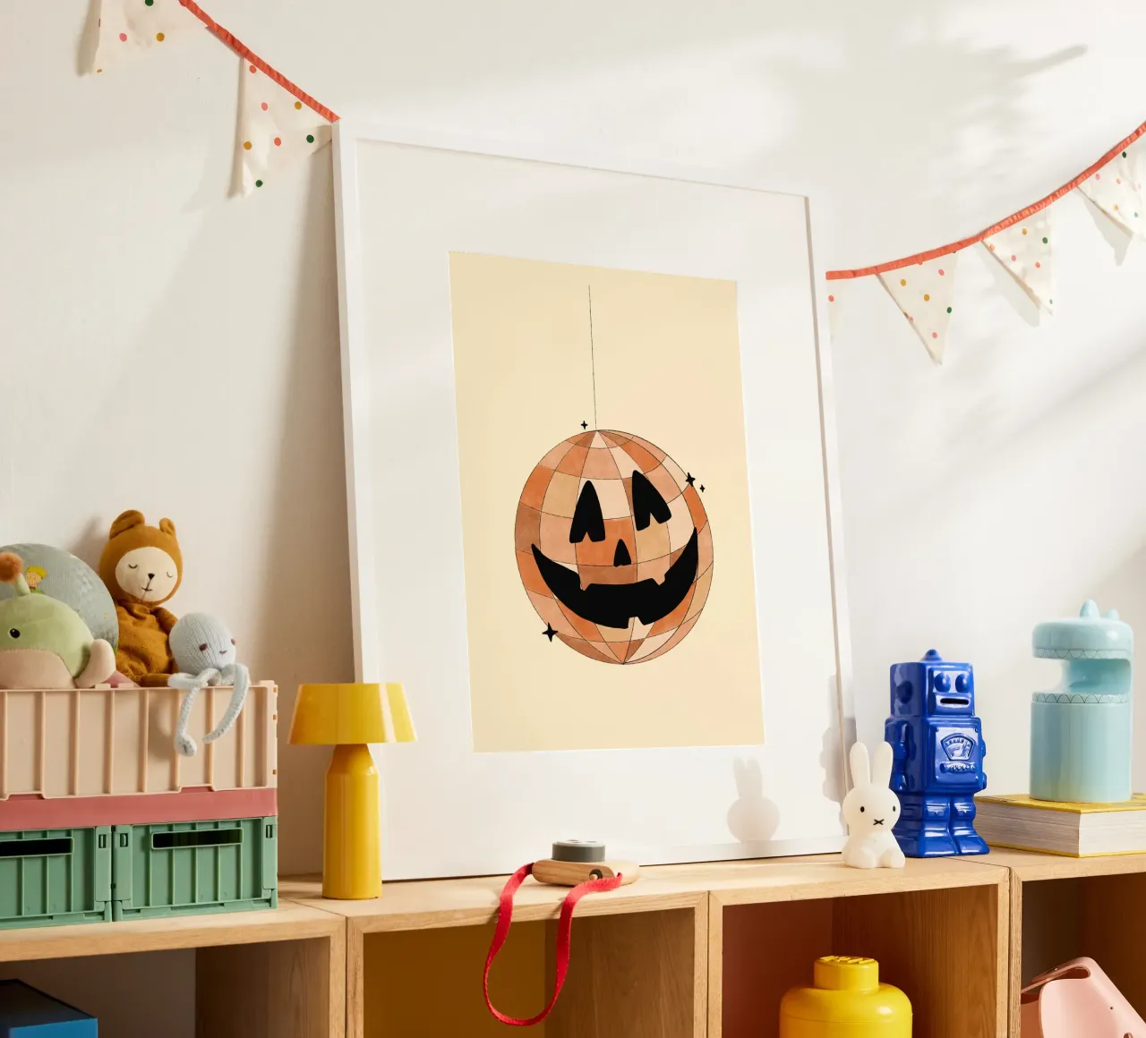 Palla da discoteca Jack-o'-Lantern, arte di Halloween di tendenza, autunno divertente poster da vintagepod
