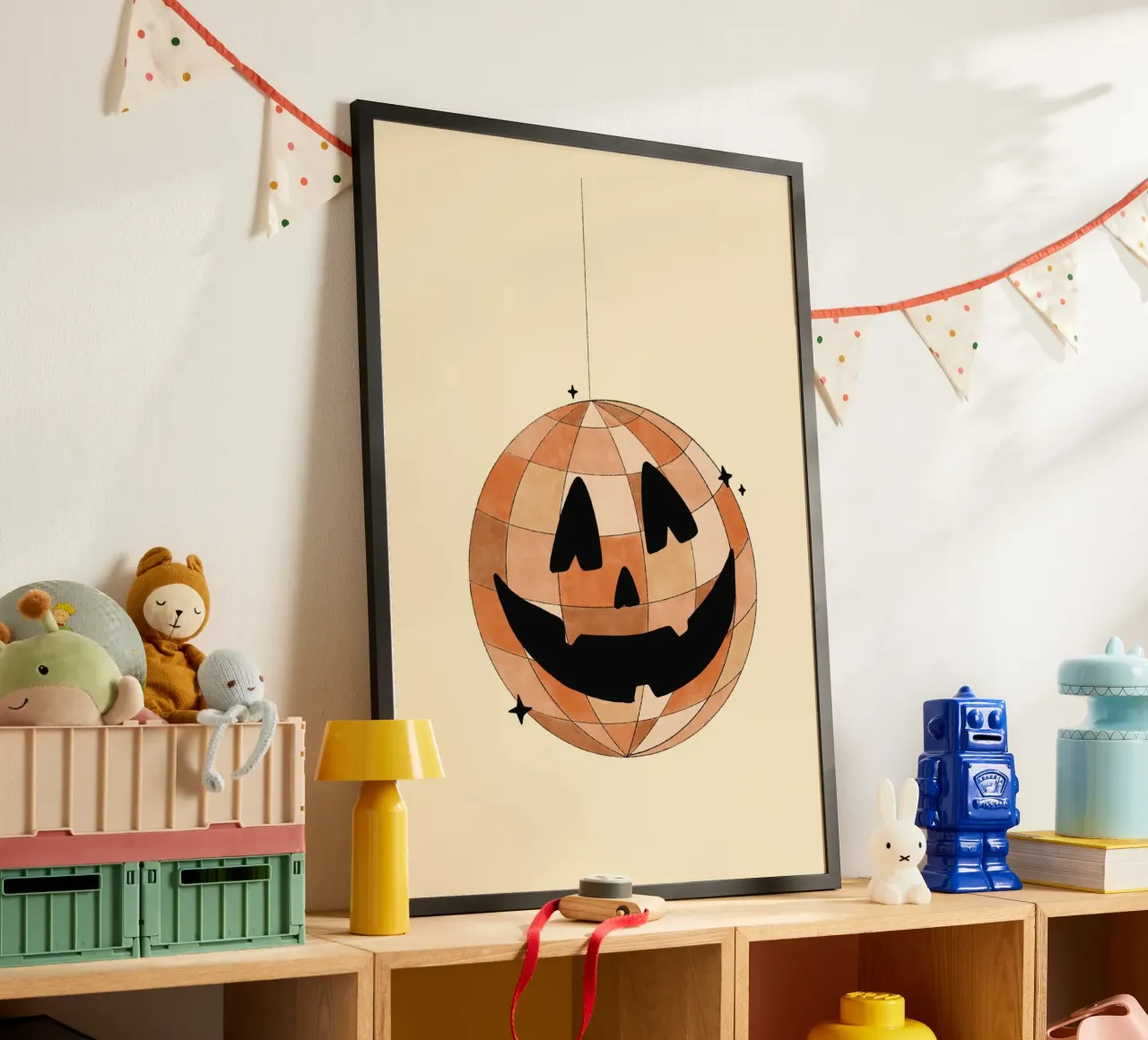Palla da discoteca Jack-o'-Lantern, arte di Halloween di tendenza, autunno divertente poster da vintagepod
