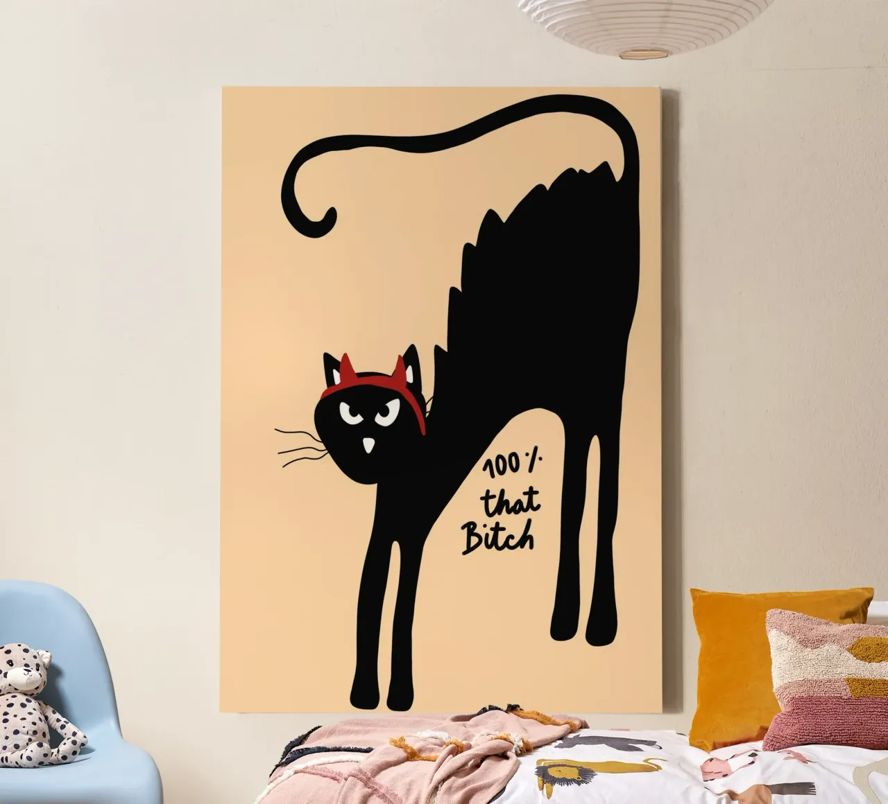 Poster del gatto "100% That Bitch", arte di Halloween sgargiante tela con Cornice a cassetta da vintagepod