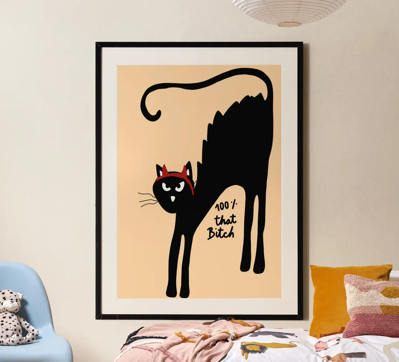 Poster del gatto "100% That Bitch", arte di Halloween sgargiante poster da vintagepod