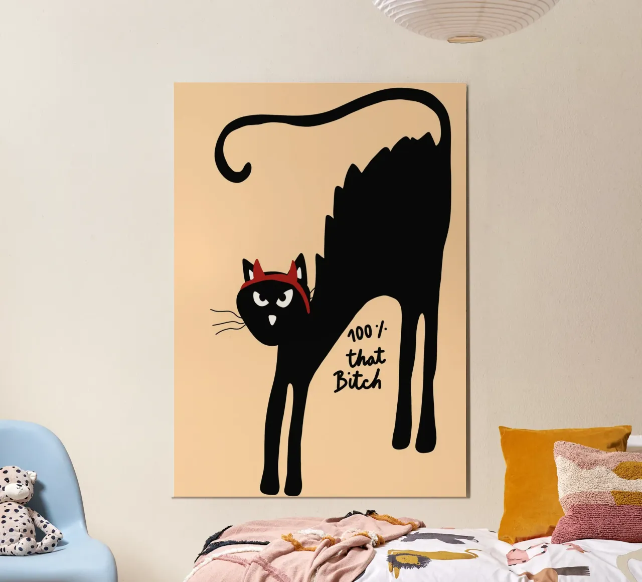 Poster del gatto "100% That Bitch", arte di Halloween sgargiante poster da vintagepod
