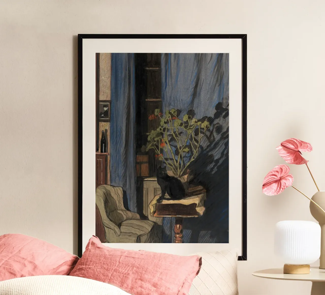 Theophile Alexandre Steinlen, Pittura del gatto nero poster con telaio in legno da vintagepod