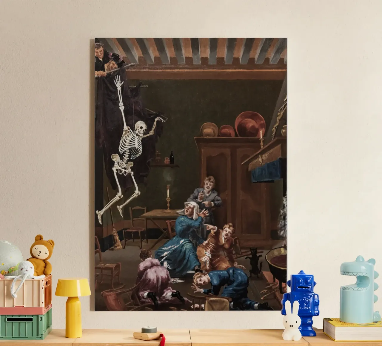 Il falso scheletro, dipinto d'epoca, interno gotico plexiglass da vintagepod