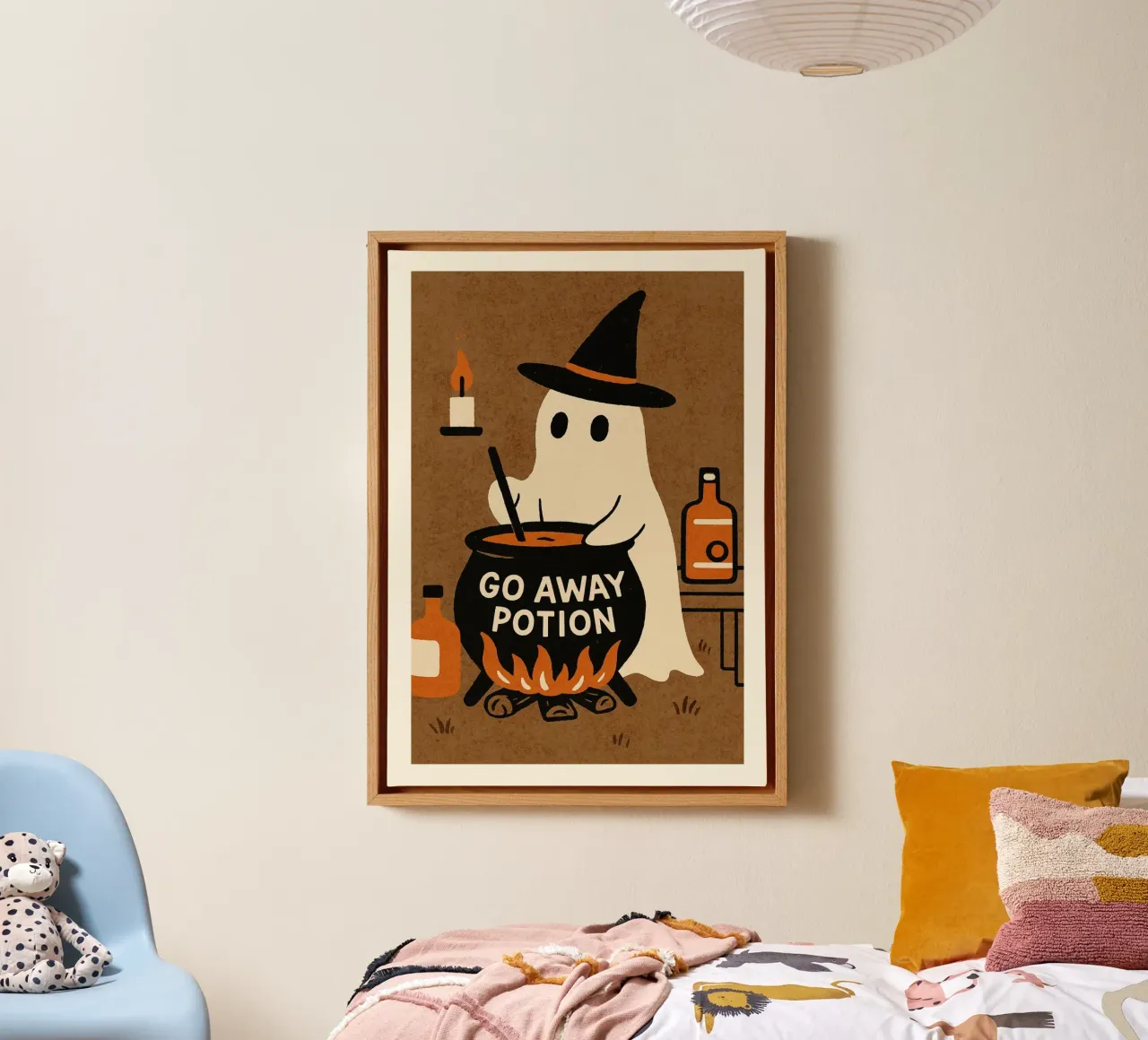 Schattig Spookje Koken, "Ga weg toverdrank" Kunst, Griezelige Decoratie canvas met Baklijst van vintagepod