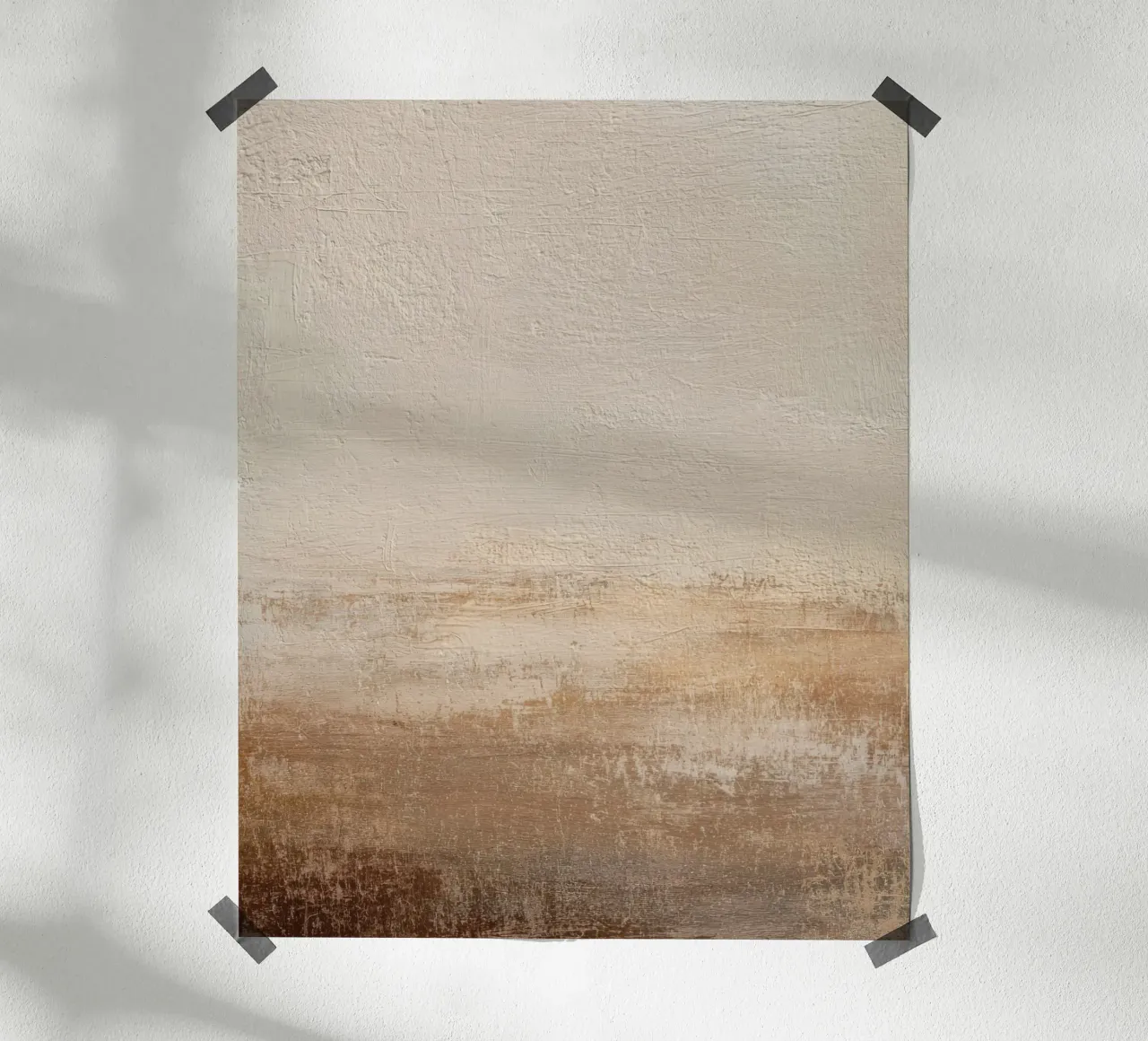 Paesaggio astratto neutro dipinto in calde tonalità terrose poster da Artbyvo
