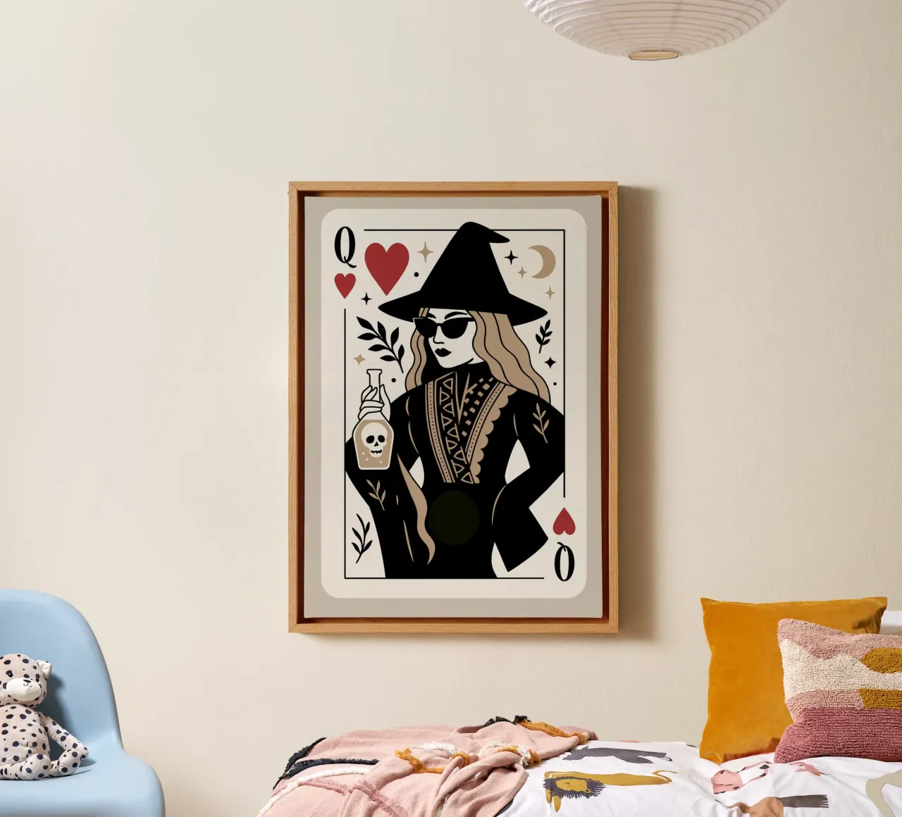 Witch Queen of Hearts, Trendy Tarot Card Art, Witchy Decor canvas with Floater frame by vintagepod