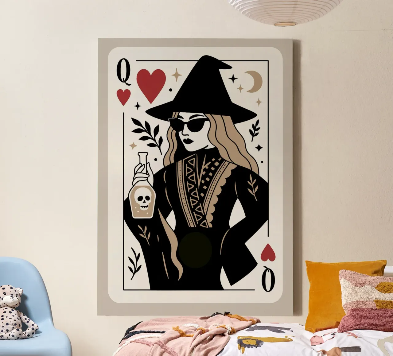 Witch Queen of Hearts, Trendy Tarot Card Art, Witchy Decor canvas with Floater frame by vintagepod