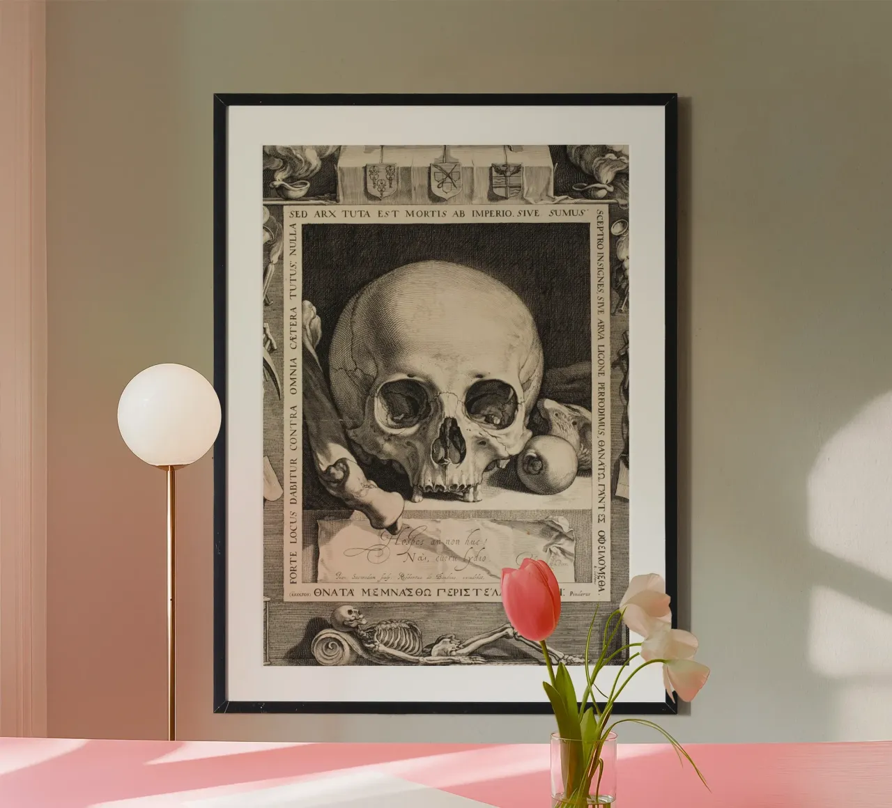 Teschio d'epoca, Dark Academia, Incisione rinascimentale poster con telaio in plastica da vintagepod
