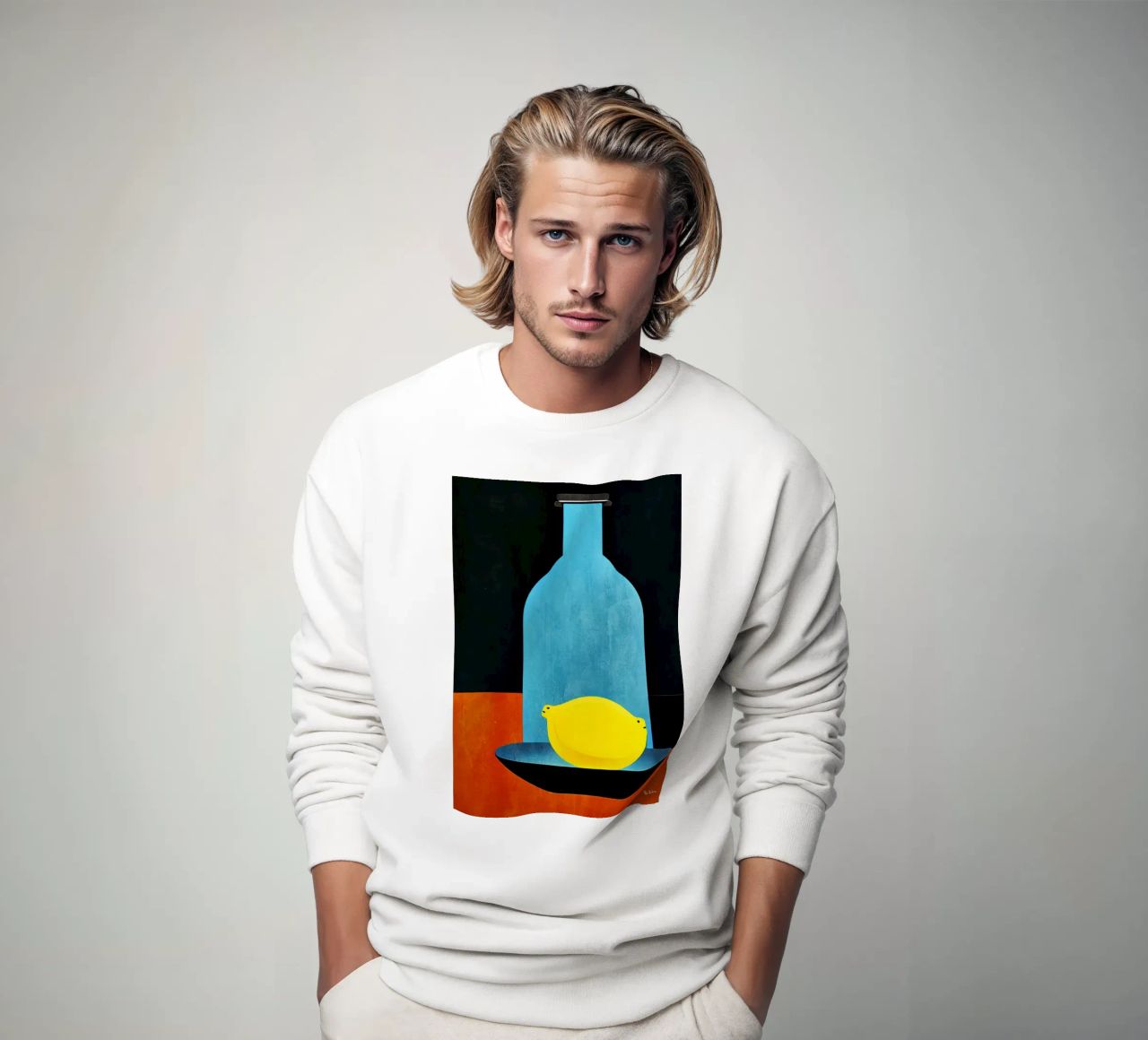 Blue Bottle With (Happy) Lemon Sweatshirt von Bo Anderson