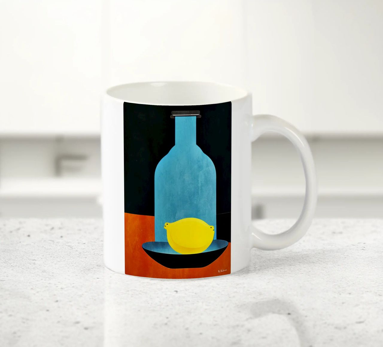 Blue Bottle With (Happy) Lemon keramische mok van Bo Anderson