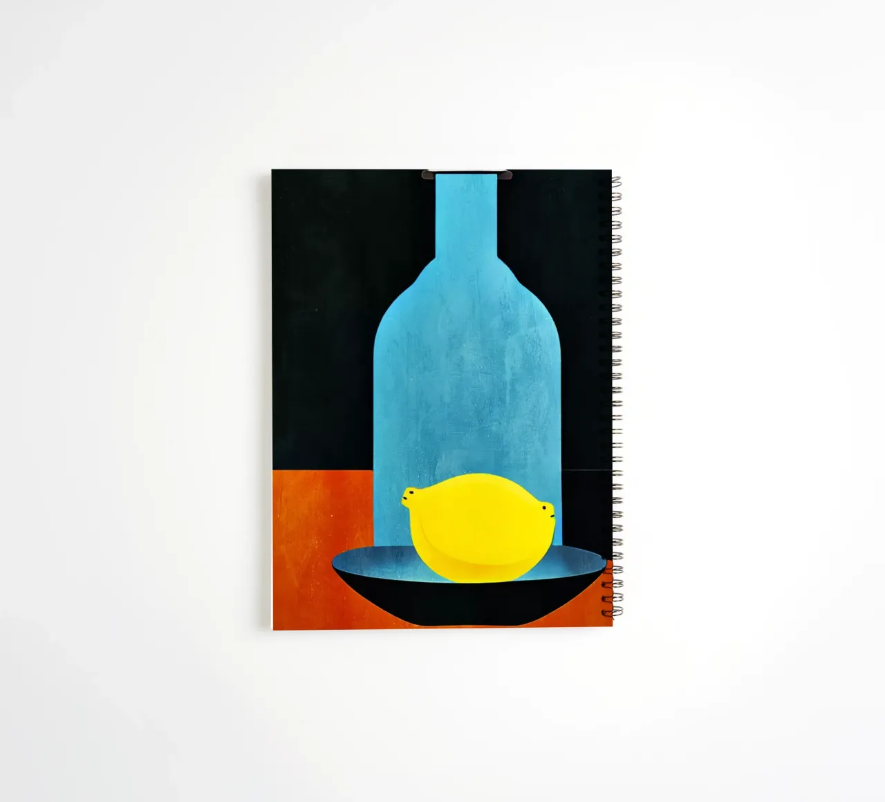 Blue Bottle With (Happy) Lemon spiral notebook by Bo Anderson