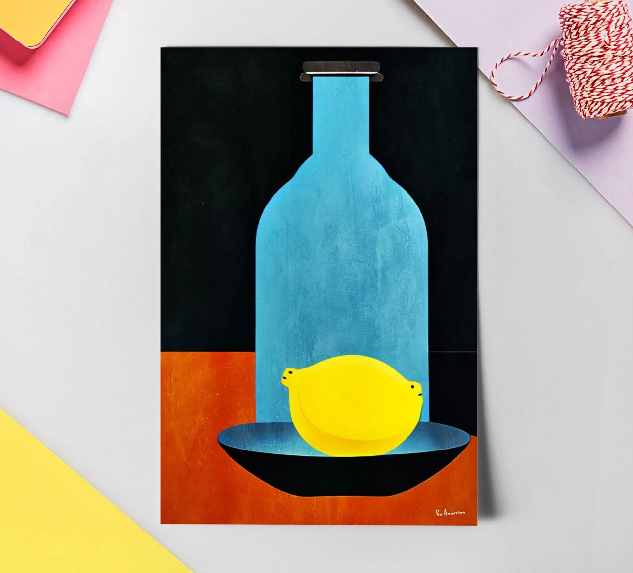 Blue Bottle With (Happy) Lemon Stickerbogen von Bo Anderson