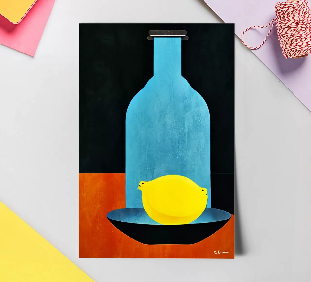 Blue Bottle With (Happy) Lemon sticker sheet by Bo Anderson