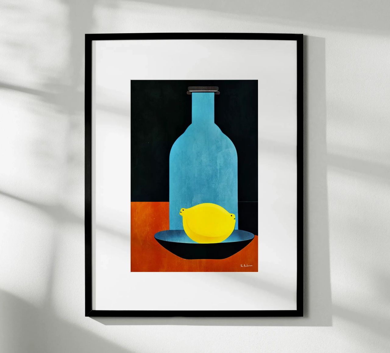 Blue Bottle With (Happy) Lemon Poster von Bo Anderson