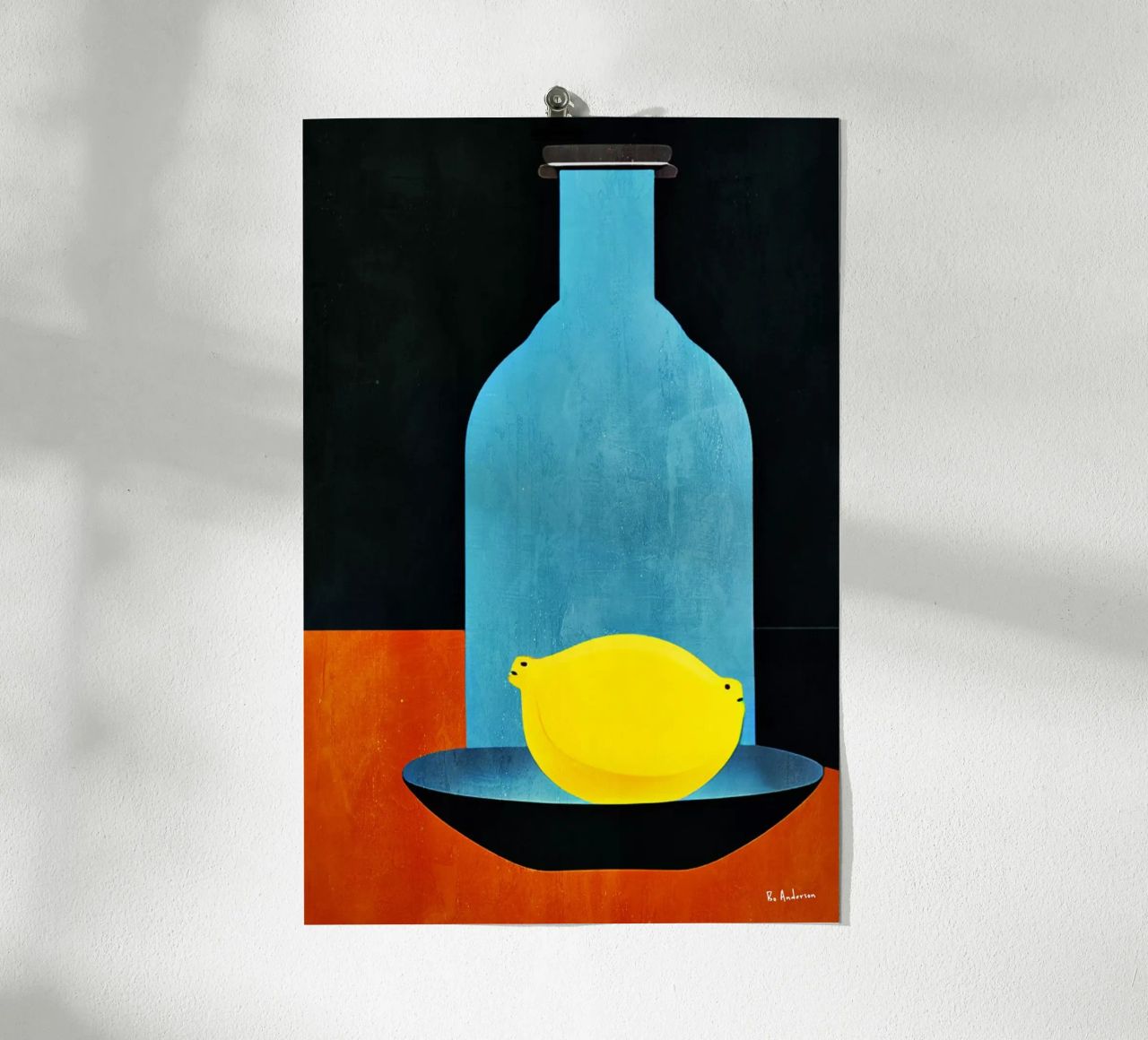Blue Bottle With (Happy) Lemon Poster von Bo Anderson