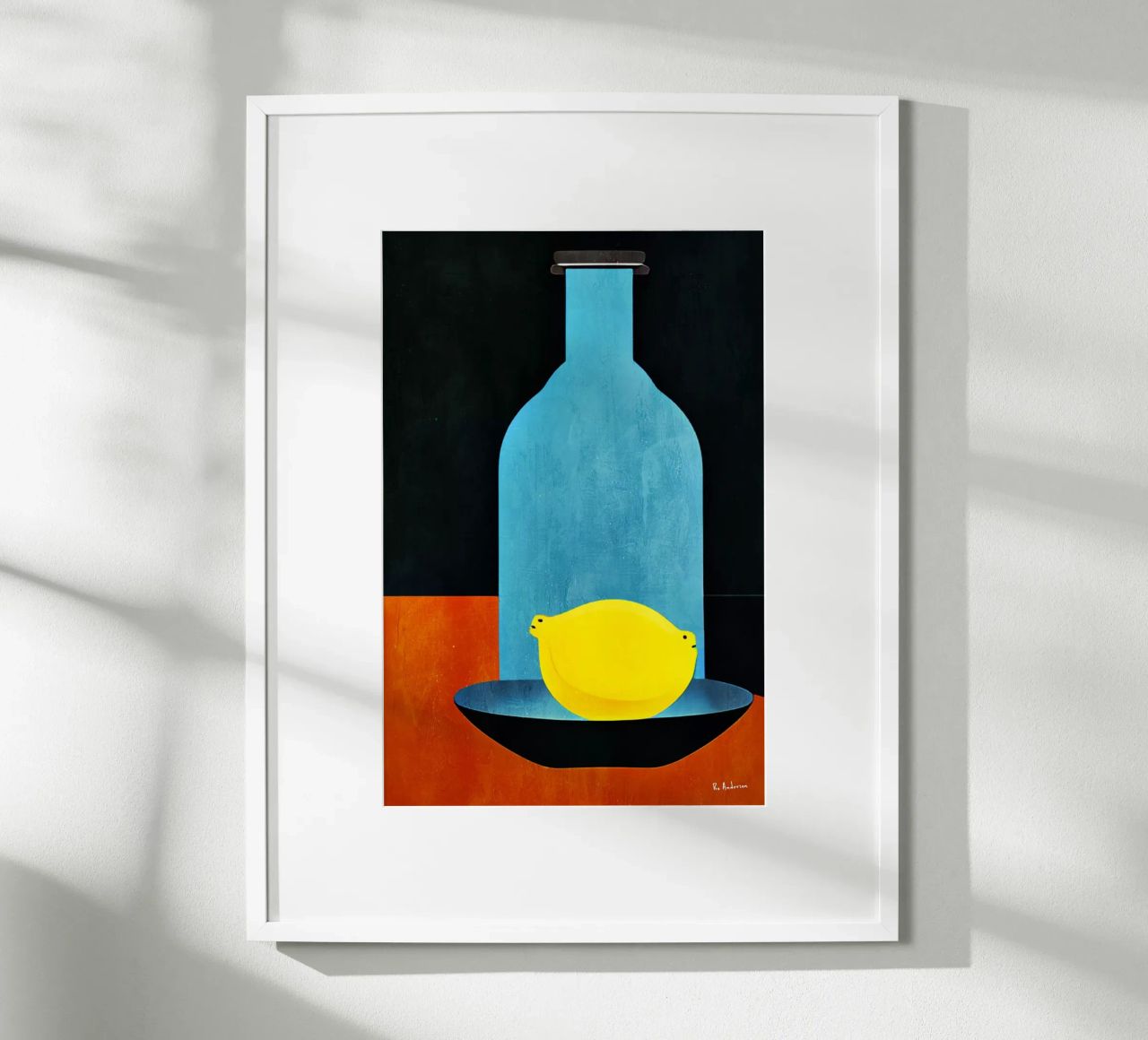 Blue Bottle With (Happy) Lemon Poster von Bo Anderson