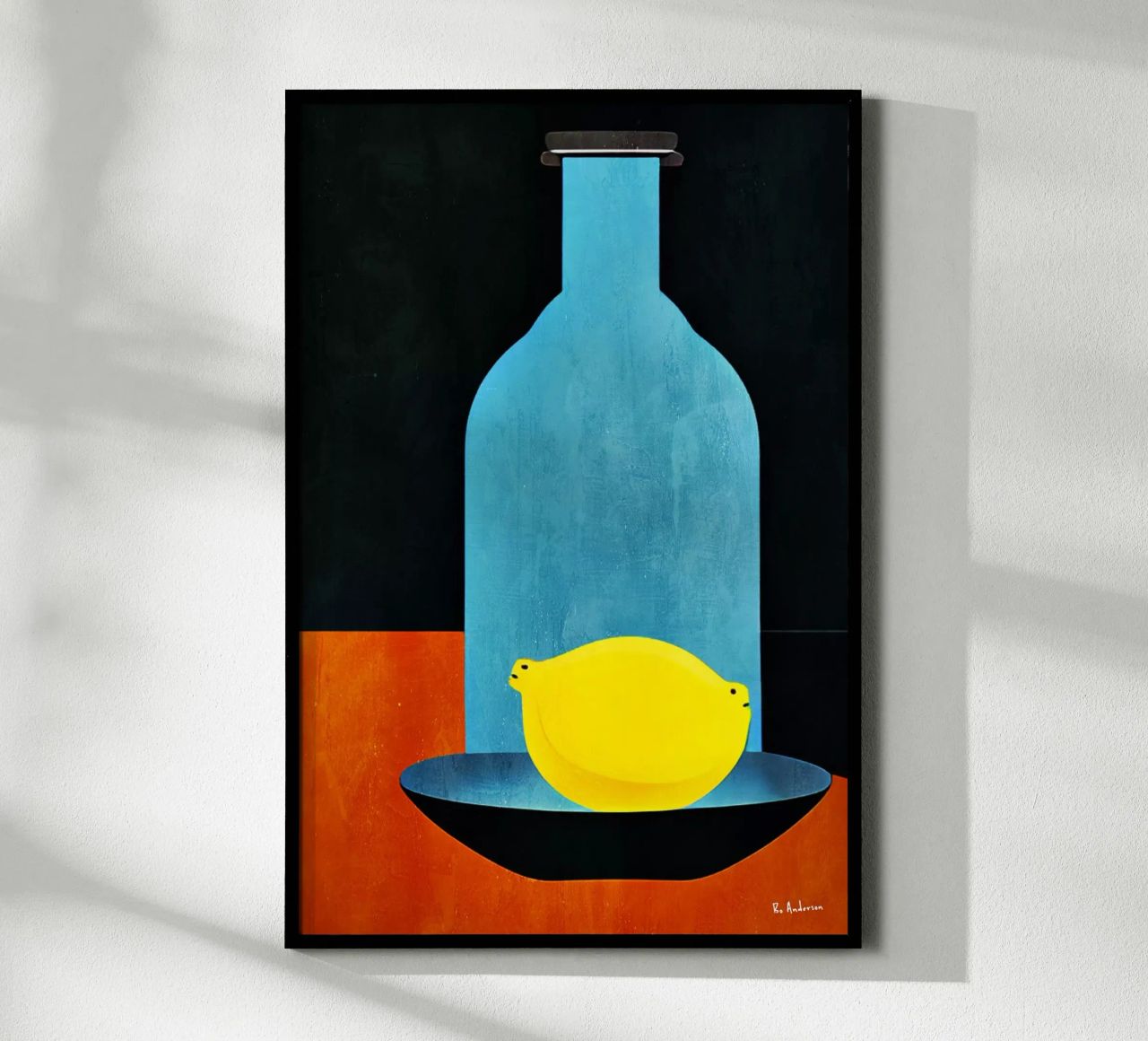 Blue Bottle With (Happy) Lemon Poster von Bo Anderson