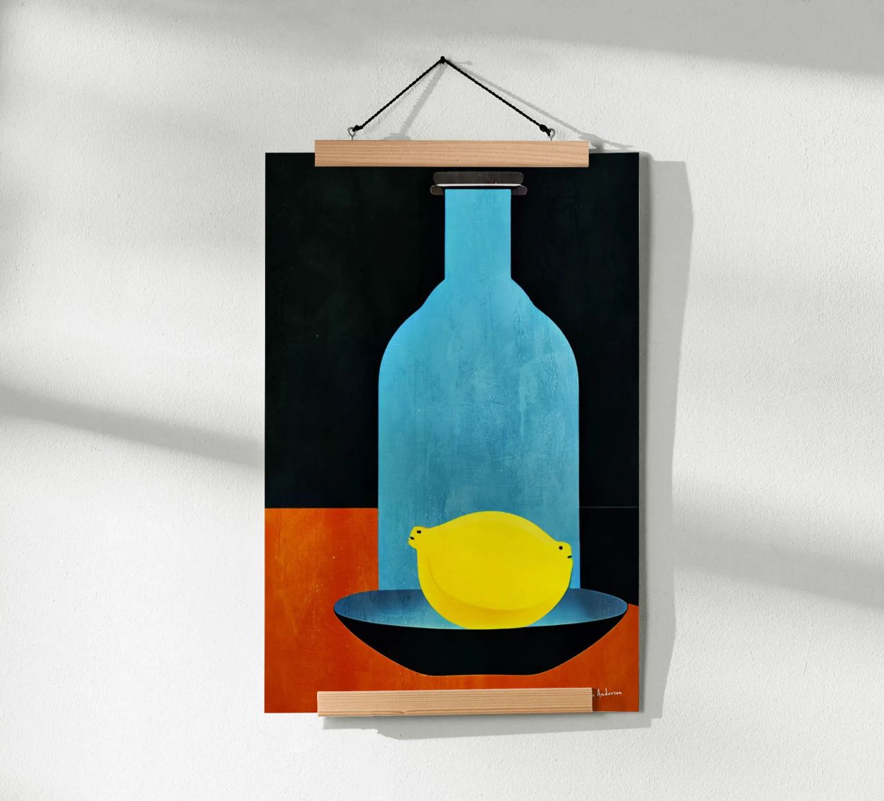 Blue Bottle With (Happy) Lemon Poster von Bo Anderson
