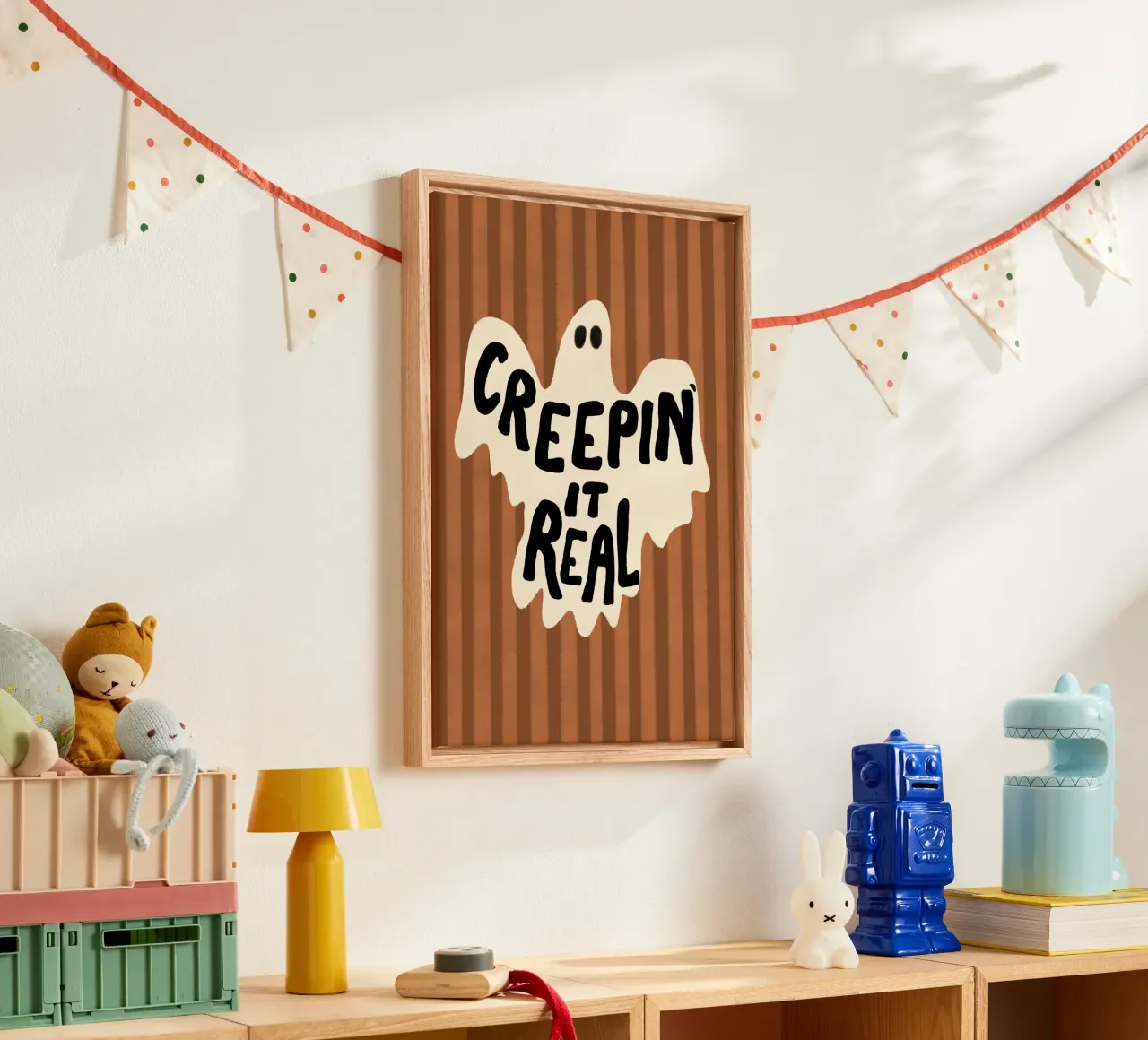 "Creepin' It Real" Poster, Ghost Pun, Spooky Decor canvas with Floater frame by vintagepod