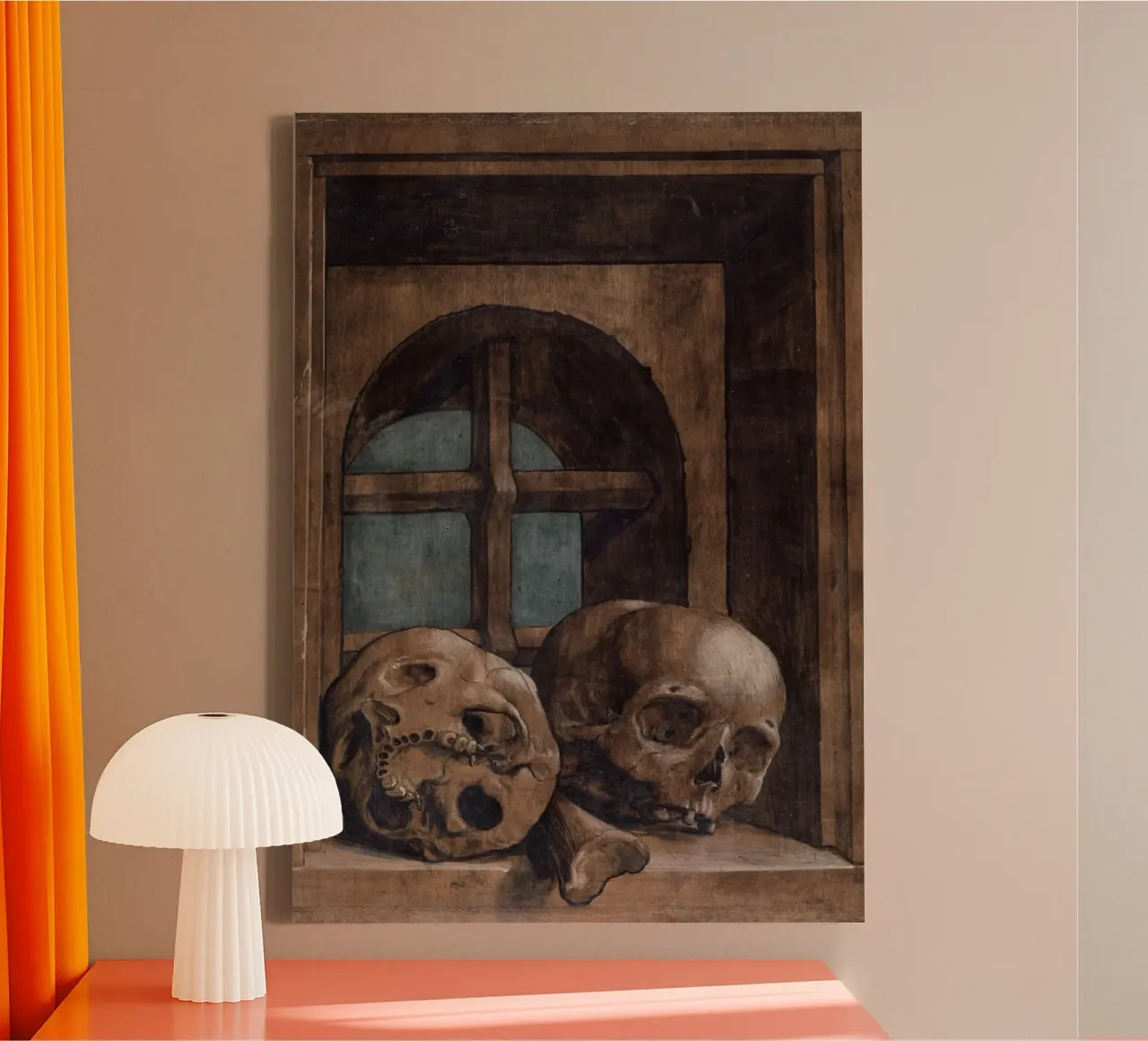 Memento Mori, Totenköpfe, Dark Academia, Renaissance Leinwand mit Schattenfugenrahmen von vintagepod